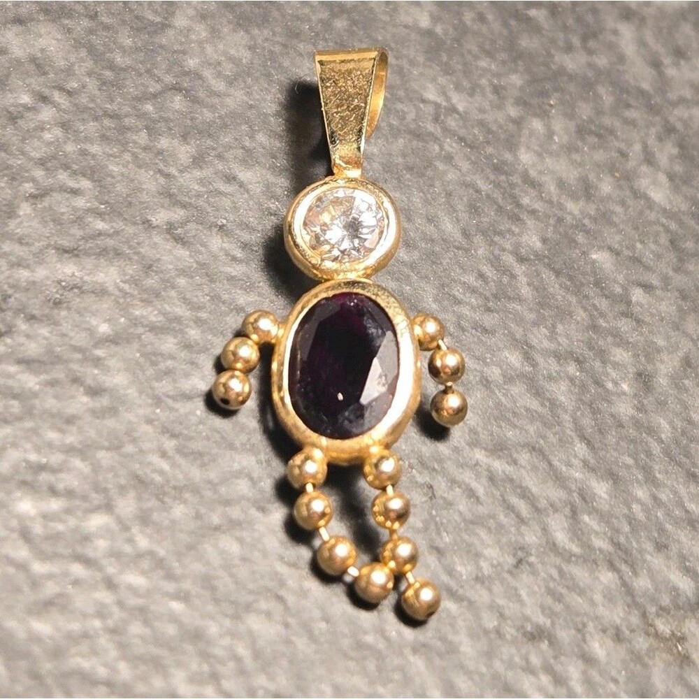 14K Yellow Gold Garnet Boy Dangle Charm January Birthstone .6g